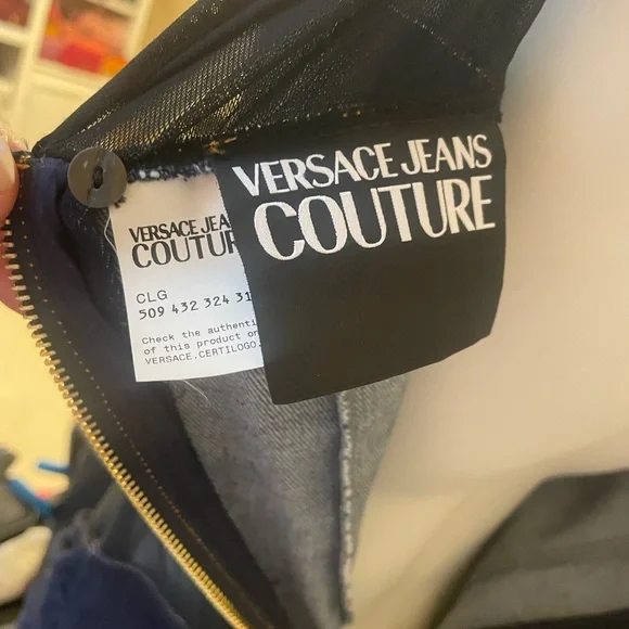 Versace denim stretch mesh black dress 8/10